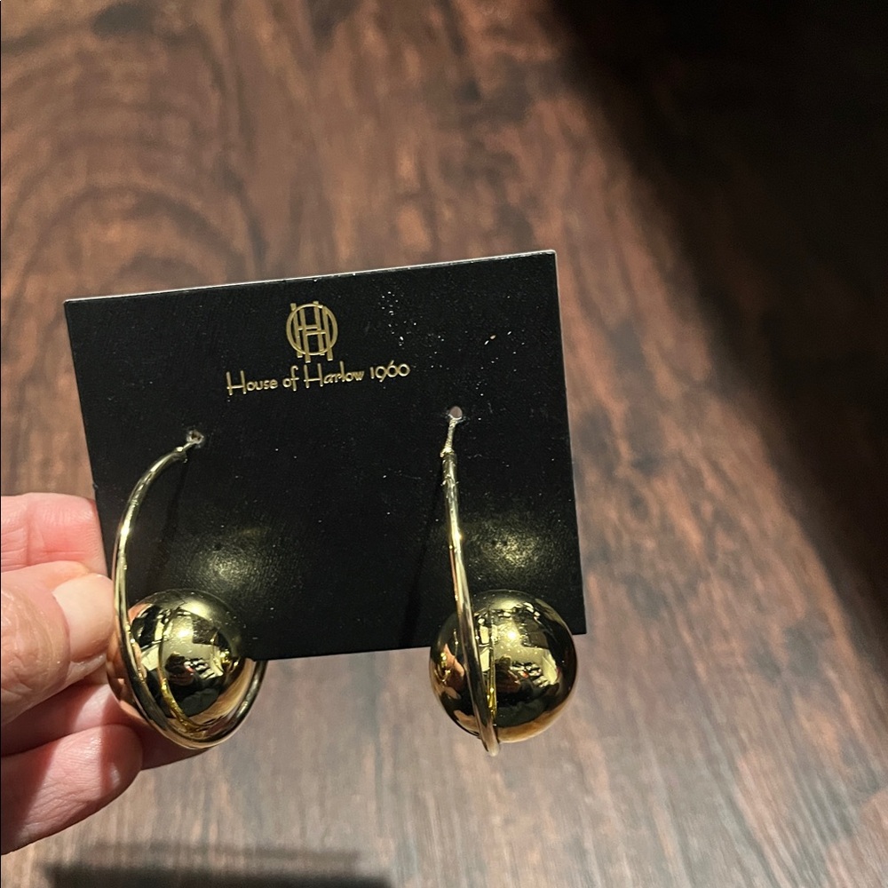 House of Harlow Hoop Goldtone Earrings with Ball-NEW